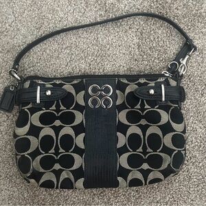 Coach Signature Medium Wristlet-black And Grey NWOT